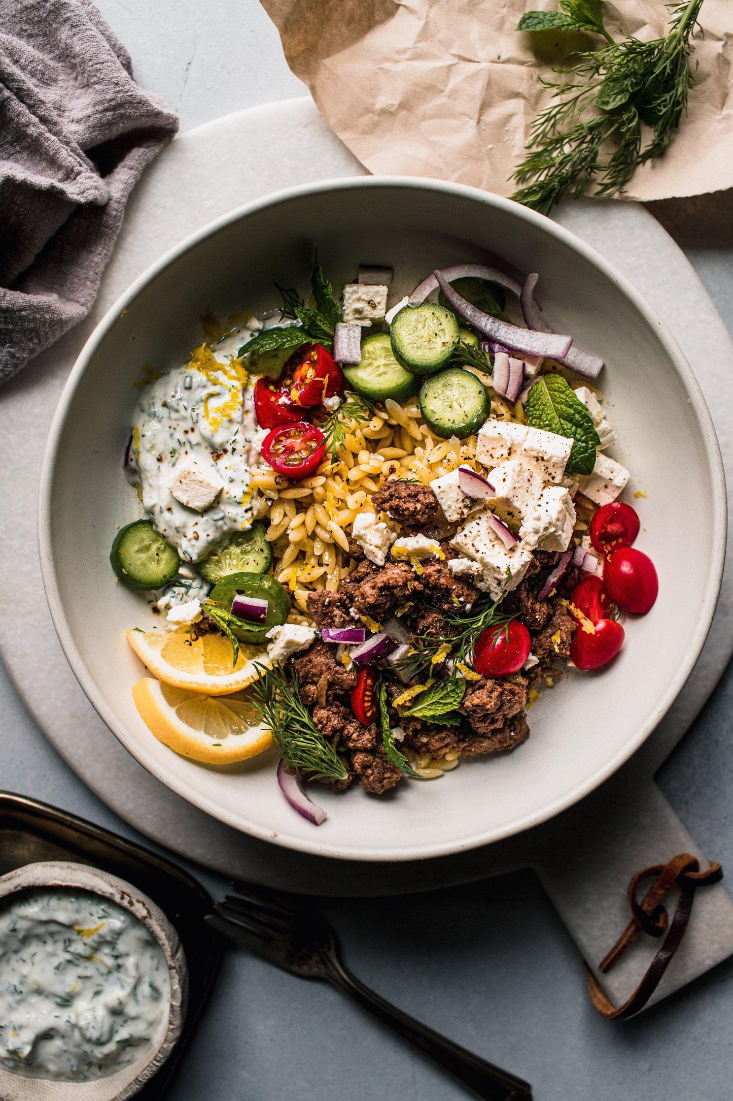 Lemon Orzo Bowls with Lamb & Tzatziki - BillyDoe Meats