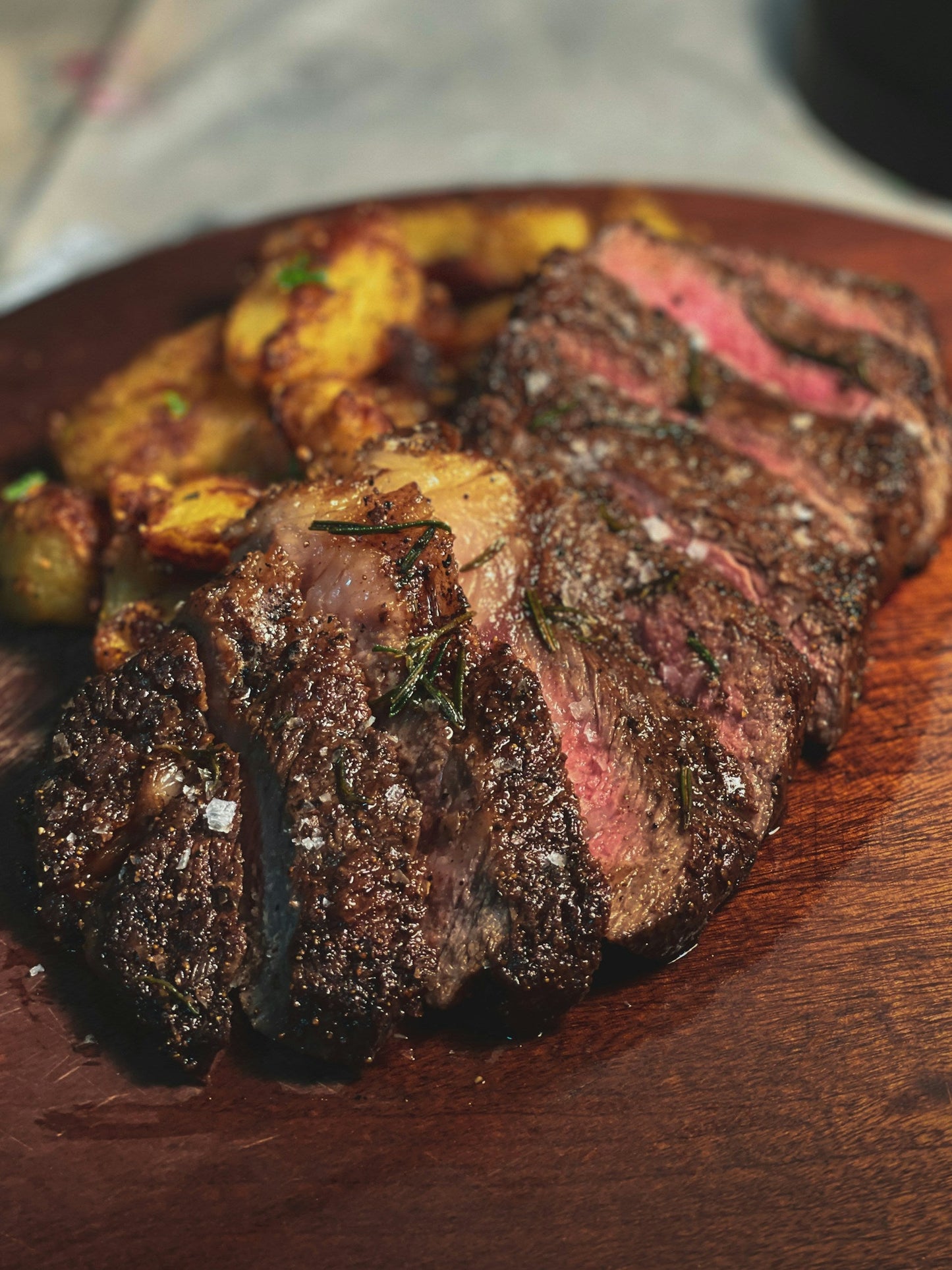 Seared garlic butter ribeye steak