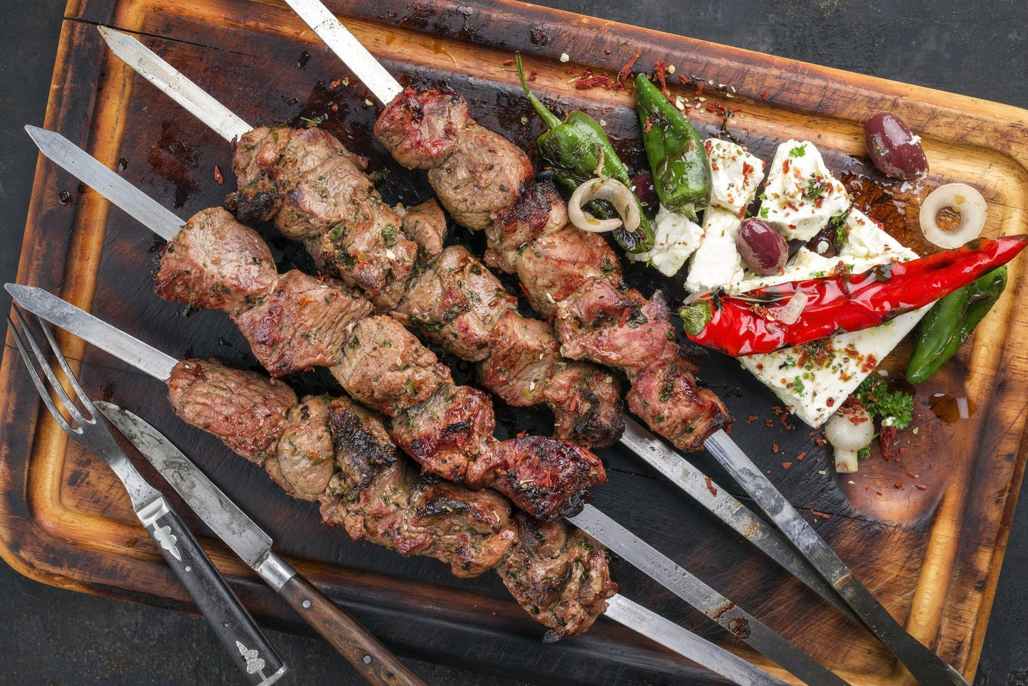 Lamb skewers with farmer's market vegetable salad