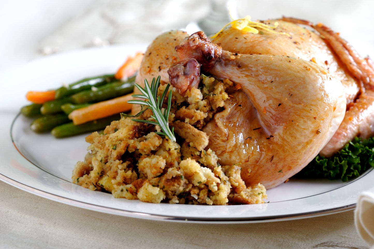Roasted Cornish hens with golden skin and root vegetables