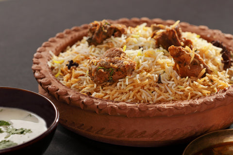 Goat biryani with fragrant spiced rice