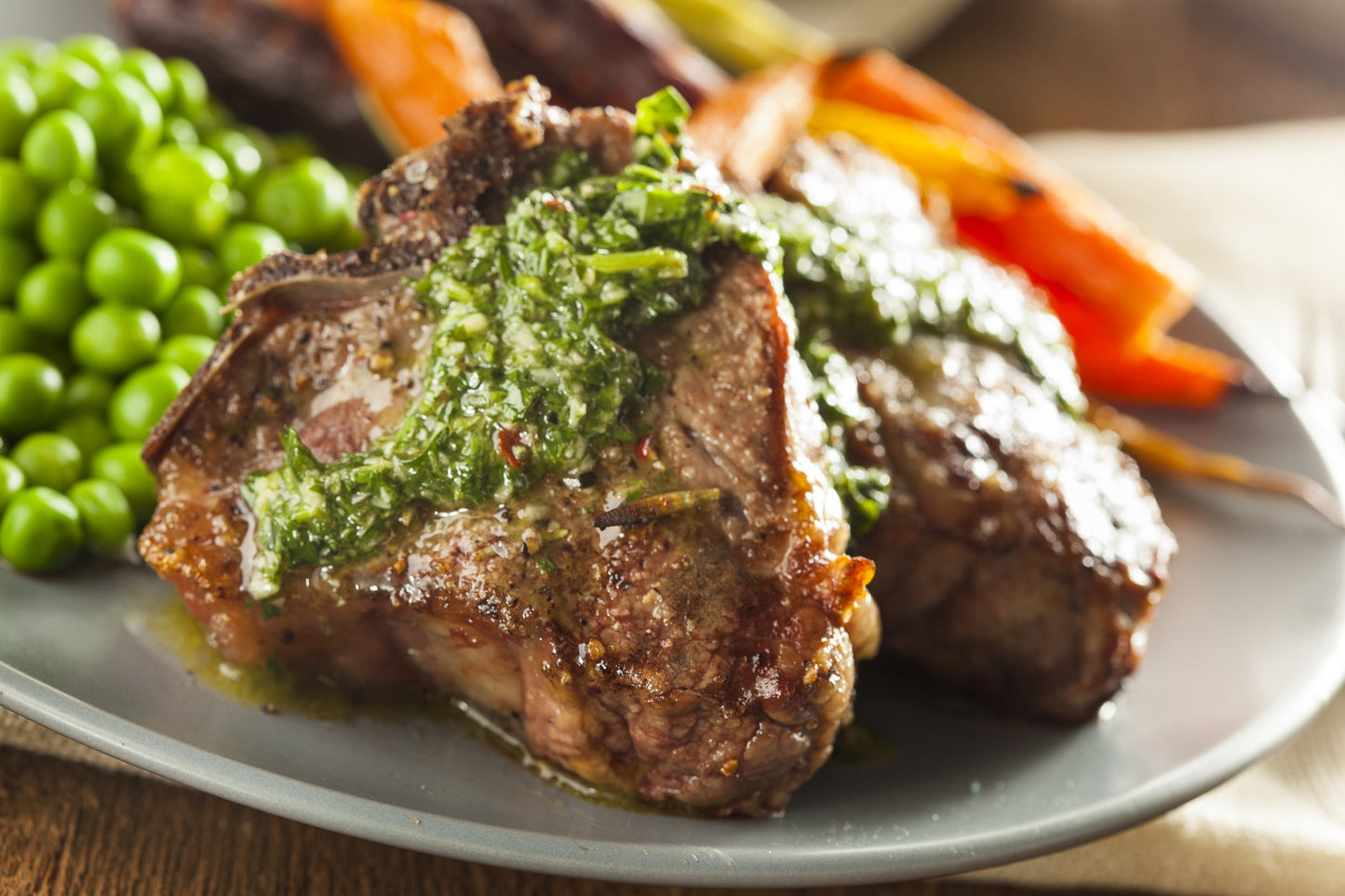 Grilled lamb loin chops with Mediterranean bean salad