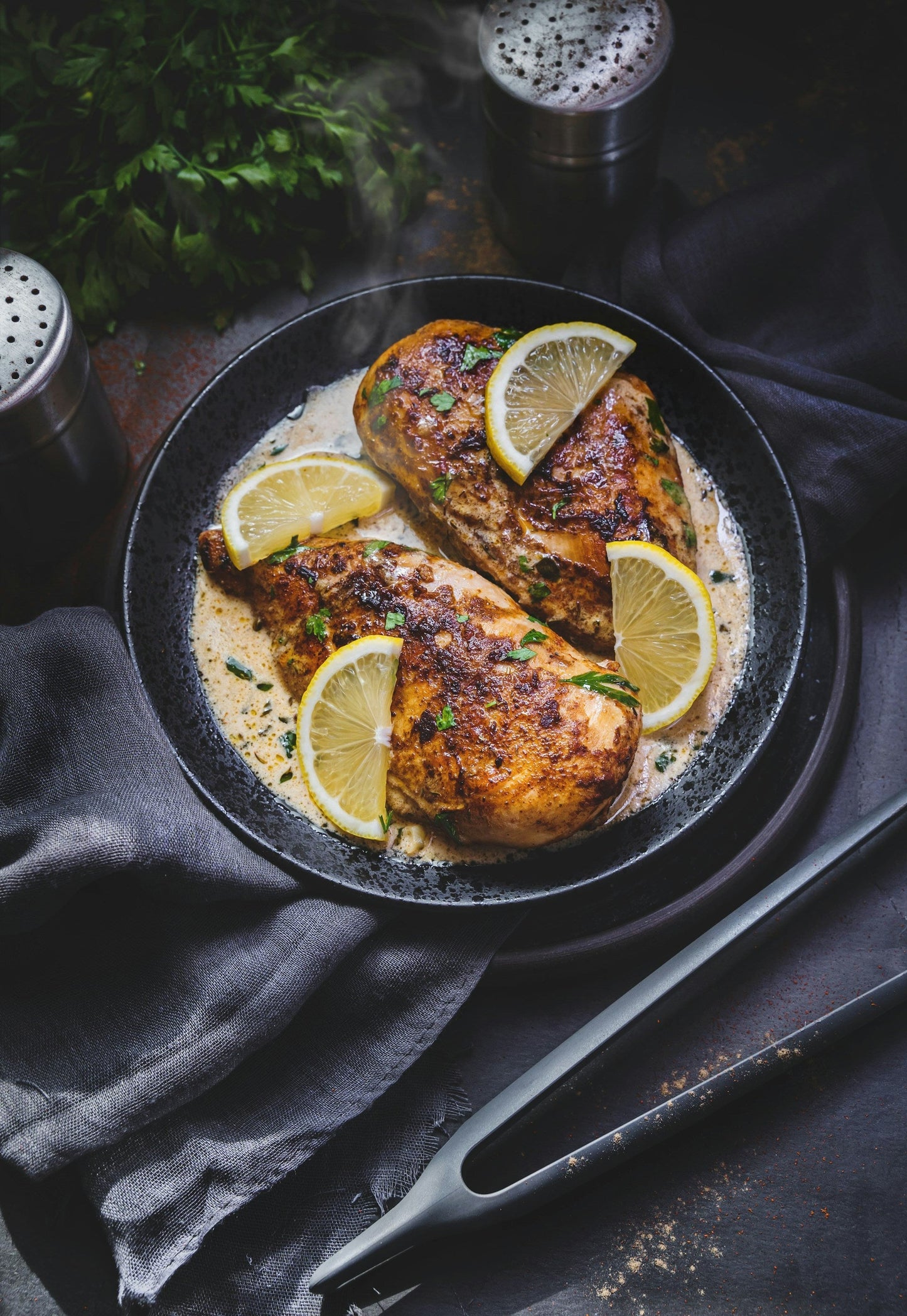 Whole lemon herb roasted chicken