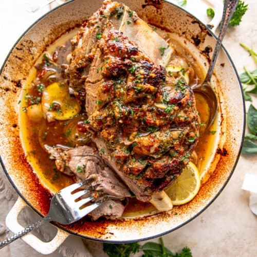 Roasted bone-in lamb shoulder