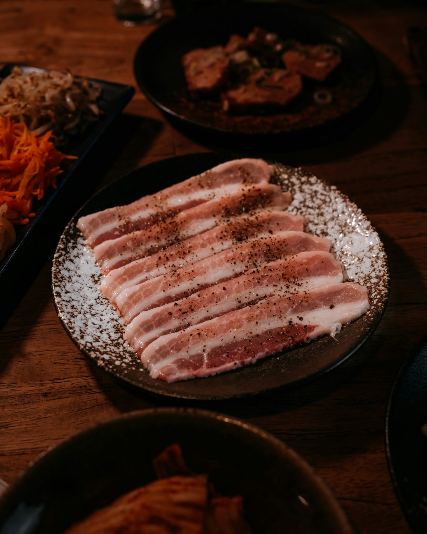 Thin-sliced lamb loin strips, bacon-style cut