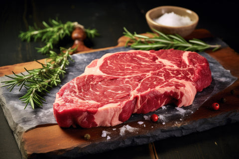 Grass-fed grass-finished organic beef ribeye steak
