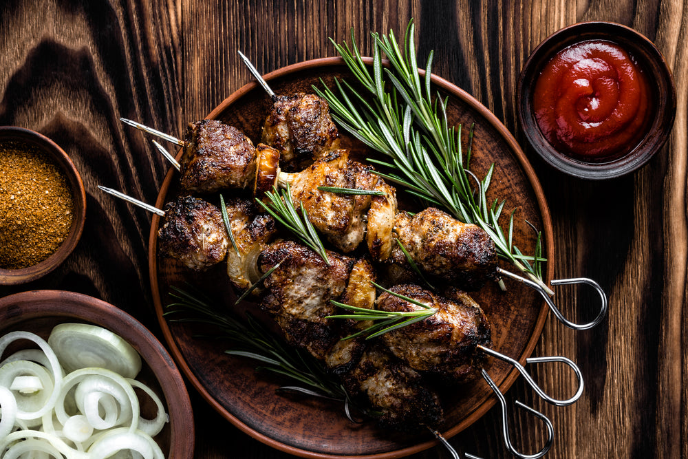 Grass-fed grass-finished organic seasoned picanha beef kabobs